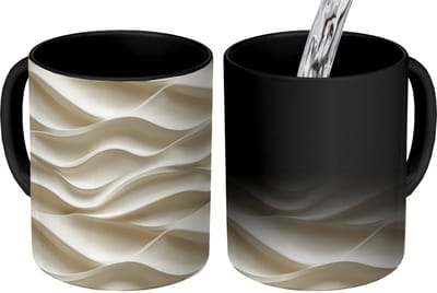 Magische Mok - Foto op Warmte Mokken - Koffiemok - Lijnen - Golvend - Crème - Magic Mok - Beker - 350 ML - Theemok