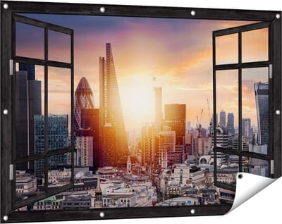 Gards Tuinposter Doorkijk Londen Stad bij Zonsopgang - 120x80 cm - Tuindoek - Tuindecoratie - Wanddecoratie buiten - Tuinschilderij
