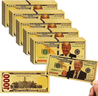 Trump Dollar Biljetten - Vergulde Bankbiljetten - Verzamelen - Gelimiteerde Oplage - 146 x 65 cm - Goudkleurig