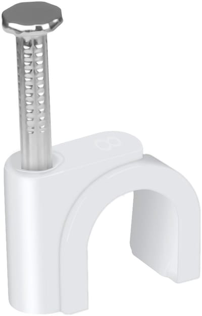 SnelShoppen - 200 Stuks Kabelklemmen 8 mm Ronde Kabelhouders met Spijker voor Kabelmanagement Coax RG6 RG59 CAT5e CAT6 RJ45 Wit