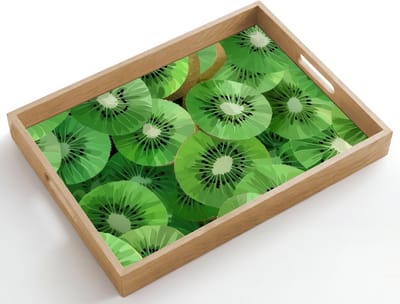 Dienblad hout 50x35 cm - Schootdienblad - Kiwi - Groen - Pitten - Borrelplank rechthoek - Plateau dienbladen