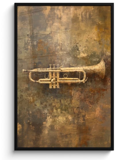 Poster in lijst - Fotolijst 80x120 cm - Posters - Trompet - Geel - Muzikaal - Posterlijst zwart - Decoratie - Wanddecoratie woonkamer - Muurdecoratie slaapkamer