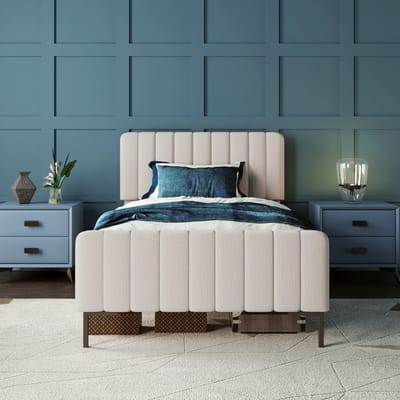 VVBV Gestoffeerd Eenpersoonsbed 90x200 cm met Verstelbaar Hoofdbord, Voor Slaapkamer/Gastenkamer - Linnen Grijs/Beige