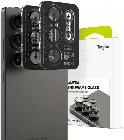 Ringke Frame Glass - Camera Protector Geschikt voor Samsung Galaxy S25 Ultra - Case Friendly - Tempered Glass voor Camera Lens Zwart - 2-Pack