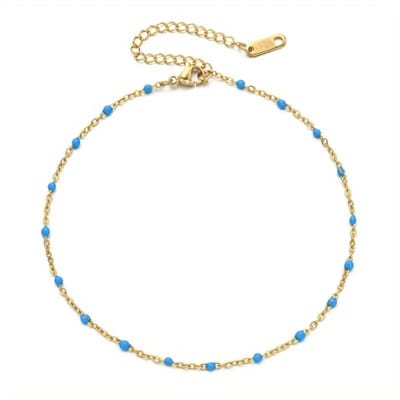 Aramat Jewels | Enkelbandjes | RVS Enkelbandje dames goudkleurig staal | Licht Blauw | |3mm | Staal | Volwassenen | Verkleurd niet