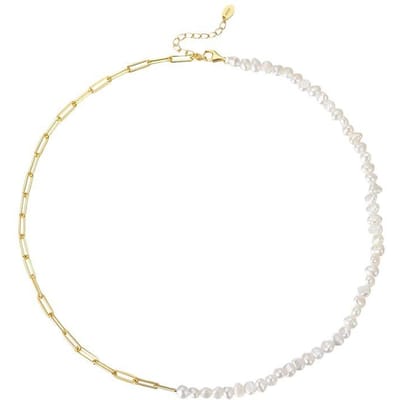 S925 sterling zilveren ketting met natuurlijke zoetwaterparel in barokgoudkleur. white