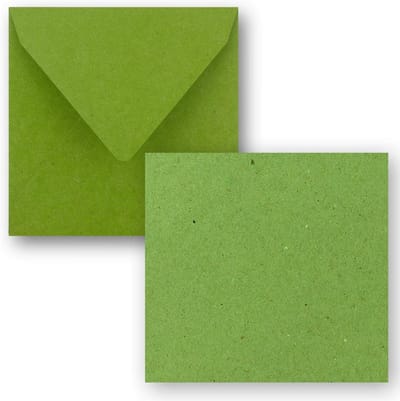 25 Vierkante Kraft Grijsgroene Papieren Kaarten (15x15 cm) met Enveloppen