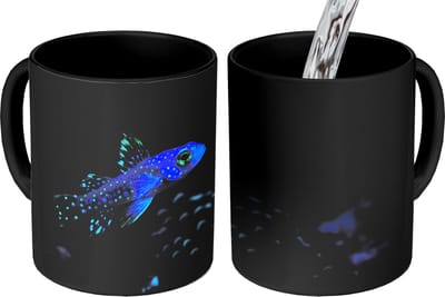 Magische Mok - Foto op Warmte Mokken - Koffiemok - Vis - Stippen - Koraal - Blauw - Magic Mok - Beker - 350 ML - Theemok
