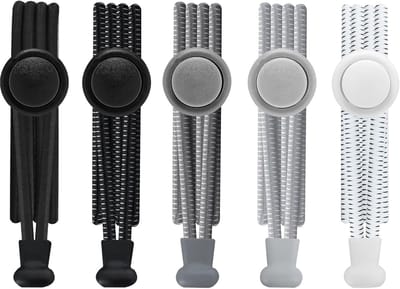 Elastische Schoenveters zonder Strikken – 5 Pairs Snelsluitende Rubberen Veters voor Kinderen en Volwassenen in Wit/Grijs/Zwart