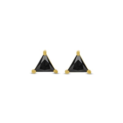 Frank 1967 7FE-0021 Stalen Oorknoppen met Zirkonia 7mm - Heren - Driehoek - Zwart - Vintage Goudkleurig