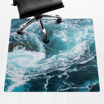 Wallfluent - Vloerbeschermer Oceaanwerveling - 100x100 cm - Blauw Vloerbeschermer Bureaustoel Tapijt - Vierkant - Vloerbeschermer Tapijt-Stoel Mat-Werkplekdecoraties - Boho-patroon
