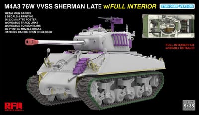 Rye Field Model Modelbouwpakket Militaire voertuigen - 5135 M4A3 76W VVSS Sherman laat - Standaard versie - met volledig interieur Plastic - 1:35 - Modelbouw