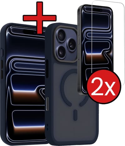 Hoesje - Met 2x Screenprotector - Geschikt voor iPhone 17 Pro / 18 Pro - Magsafe Compatible - Sterk & Shockproof - Shock Proof Case - Back Cover - Telefoon Hoes - Telefoonhoes - Donkerblauw