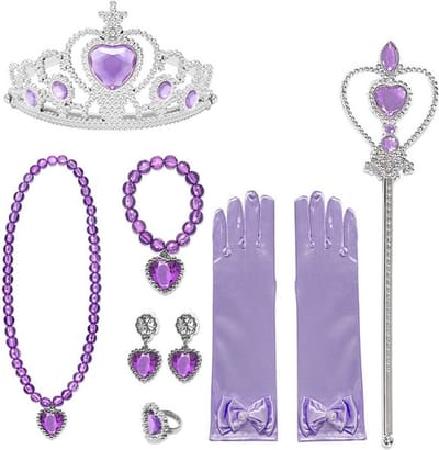 Het Betere Merk - Prinsessen paars/lila accessoireset 6-delig - handschoenen, kroon, staf, oorbellen, ketting, ring