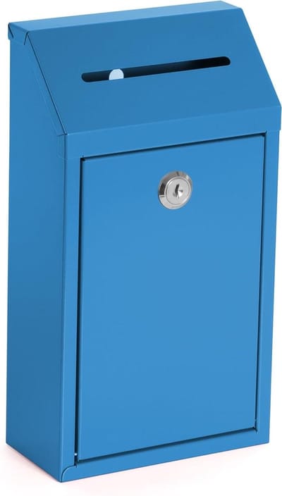 Afsluitbare Brievenbus - Suggestiebox Muur - Brieven Ontvangen - Met Regendichte Klep - 26x145x7cm - Blauw