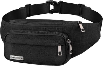 Grote zwarte heuptas voor telefoons tot 8 inch, riemtas voor reizen, unisex heuptas met meerdere vakken