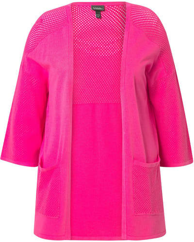 Ulla Popken - Dames - Jersey jasje mesh oversized V-hals 3/4-mouwen - Roze - Maat 42+
