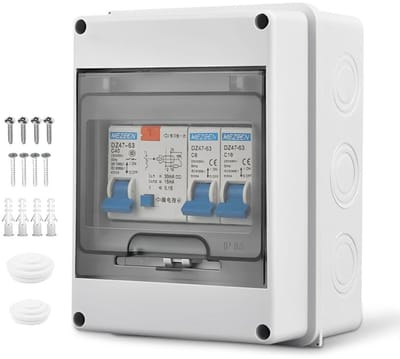 Waterdichte elektrische behuizing met 32 A, IP65, 5-voudig elektrisch frame en lekbescherming, inclusief differentieel schakelaars en magnetothermische bescherming