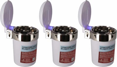 3x Auto asbakje met Led lichtje en deksel wit 11 x 9 cm - Geurvrije anti rook auto asbak