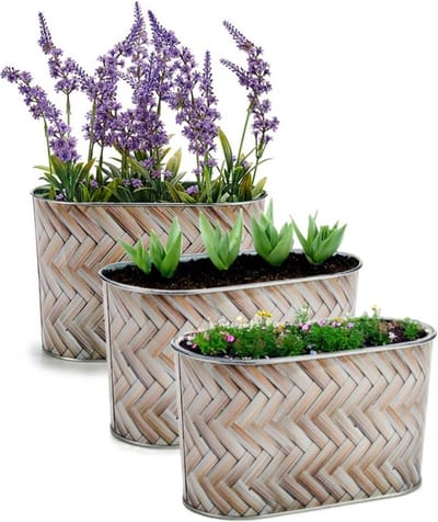 Arte r Plantenpot/bloempot teil- 3x - zink - bruin - L22,5 x D11,5 x H12 cm