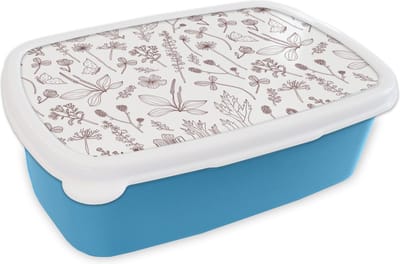 Broodtrommel Blauw - Lunchbox - Brooddoos - Planten - Patroon - Bloemen - 18x12x6 cm - Kinderen - Jongen