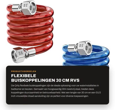 Dailygoods- Flexibele Buisverbindingen G1/2 Inch - 30 cm - Roestvrij Staal 304 - Waterdichte Slang - Hoge Druk Weerstand - Isolatie PVC - Waterleiding