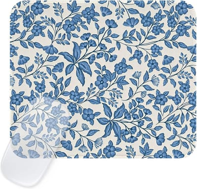 Vintage Bloemen Muismat met Gestikte Rand, Waterdichte en Antislip Muismat voor Thuis en Kantoor, Boho Design, Ideaal voor Meisjes en Creatieve Werkplekken