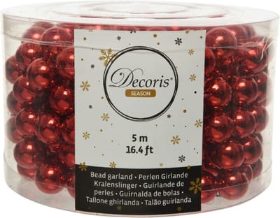 Decoris Kerstslinger - rood - kralen - 500 cm - Kerstversiering kralenslingers