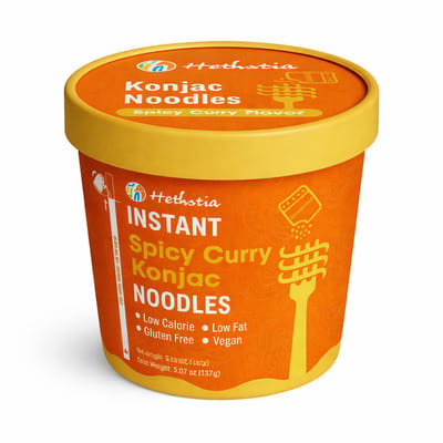 Hethstia | Keto | Instant Konjac Noedels Spicy Curry Soep | Koolhydraatarm | Glutenvrij | 3- Cup