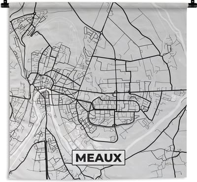 Wandkleed - Wanddoek - Meaux - Plattegrond - Frankrijk - Kaart - Stadskaart - 180x180 cm - Wandtapijt
