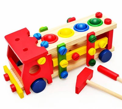 Bextunio Houten Constructie Speelgoed Truck – Brandweerwagen met Schroeven & Gereedschap
