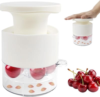 Kersenpitverwijderaar - Ontpitter Keuken - Jam en Taart - 7 Kersen Tegelijk - 15 x 10 cm - Wit