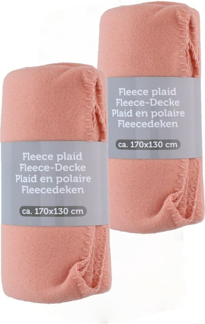 Fleece dekens/plaids - 2x - zalm roze - 170 x 130 cm