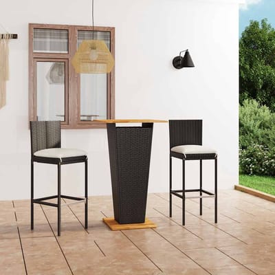 vidaXL - 3-delige - Tuinbarset - met - kussens - poly - rattan - zwart