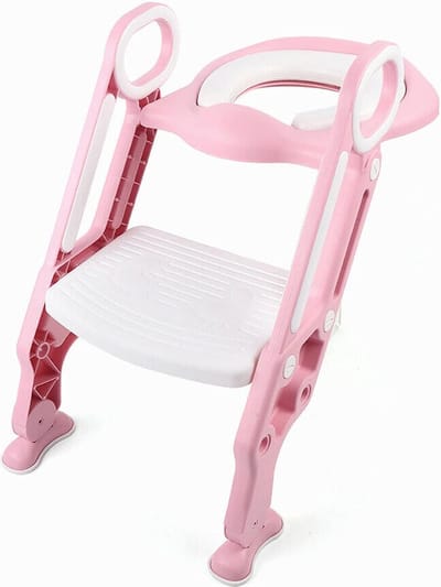 WC Verkleiner met Trapje - Toilettrainer met Opstapje - Baby Potje peuter - Wc Trapje kind 2 tot 7 Jaar - Roze/Wit