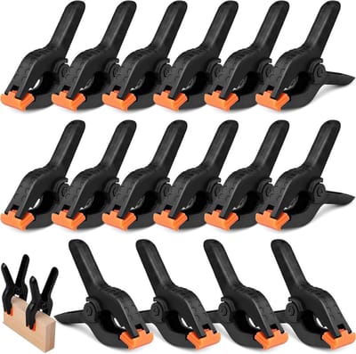 Set van 16 Veerklemmen van Nylon 10 cm met Verstelbare Klem voor Klussen, Fotostudio en Creatieve Projecten