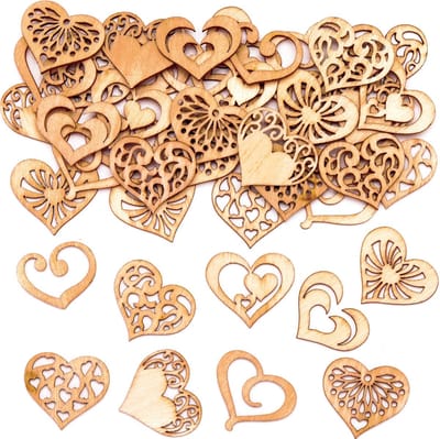 Mini houten harten - Valentijnsdag knutselset met 50 stukjes voor kinderen - Uitgeholde houten harten - Perfect voor schoolfeestjes en familie-activiteiten - Inspireert tot creatieve knutselwerkjes van kinderen.