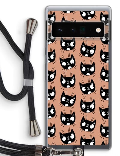 Case Company® - Hoesje met koord geschikt voor Google Pixel 6 Pro hoesje met Koord - Kat - Telefoonhoesje met Zwart Koord - Bescherming aan alle Kanten en Over de Schermrand