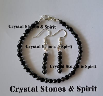Set Onyx/ Hematiet Armband en oorbellen hang 4 mm