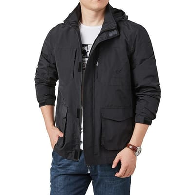 Herfst Heren Casual Jas Jas Top Los Veelzakken Effen Kleur Trenchcoat Heren Opstaande Kraag Kleding voor Mannen op Middelbare Leeftijd 5XL black
