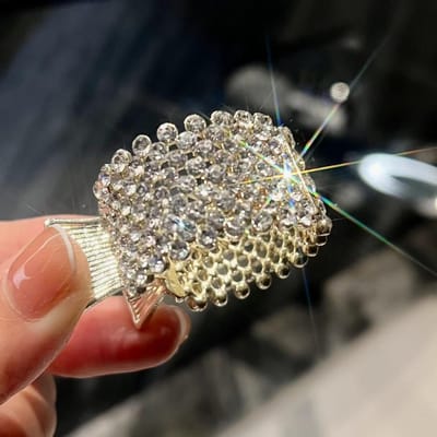 1 pièce Pinces à cheveux rondes dorées pour femmes avec strass pour fixation de queue de cheval haute, antidérapantes, adaptées pour le quotidien, la maison, l'extérieur, les déplacements one-size or