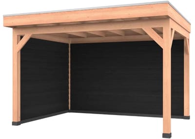 Douglas overkapping, 400 x 300, met zwarte achterwand en zijwand, Westwood Comfort Premium