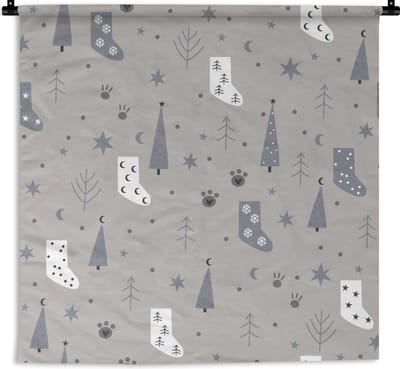 Wandkleed - Wanddoek - Sokken - Patronen - Kerst - 90x90 cm - Wandtapijt