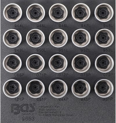 BGS werkplaatswageninzet 1/6: Felgenslotgereedschapsset voor Volvo 20-delig - 9653