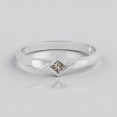 Cavill - Elegante Ring - 925 Sterling Zilver - 0,09 Ct Bruine Prinses Diamant - Luxe Chocolade Zetting - Smalle Moderne Damesring