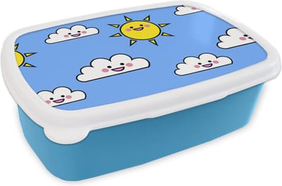 Broodtrommel Blauw - Lunchbox - Brooddoos - Kawaii - Patronen - Zon - Kinderen - 18x12x6 cm - Kinderen - Jongen