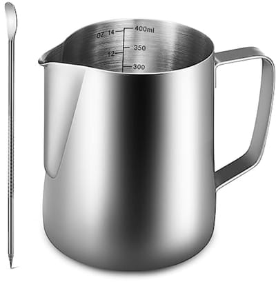 Melkkannetje 400 ml / 14 oz roestvrijstalen melkkan voor cappuccino, koffie, met maatmarkeringen, zilver
