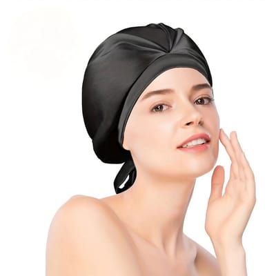 Bovista Zijden Slaapmuts - Satijnen Nachtmuts - Silk Bonnet - Sleep Cap - Haarverzorging - Satin - Verstelbaar - Voor Zacht & Stralend Haar - Zwart