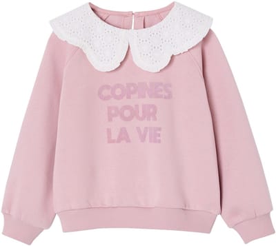 Vertbaudet Sweater - meisjes - kraag van Engels - borduurwerk - fluwelen boodschap