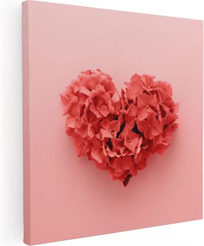 Artaza Canvas Schilderij Hart Bloemen - 30x30 cm - Klein - Muurdecoratie Roze Bloemen - Schilderijen Op Canvas Liefde